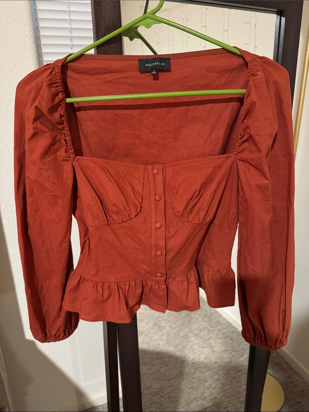 Majorelle Rust Red Peplum Top